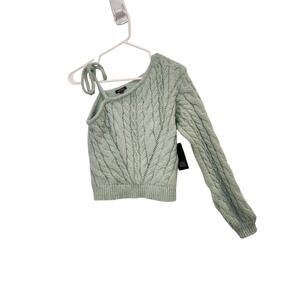 Wild Fable Long Sleeve One Shoulder Mint Green Cable Knit Crop Sweater Small